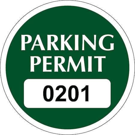 Lustre-Cal Vinyl Permanent Parking Permit Green 2in x 2in  Circle Serialized 201-250, 50PK 253757PvWh1GDi0201